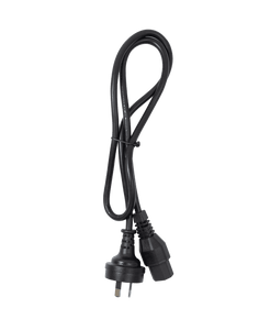 Top view of the complete black locking IEC C13 to mains power cord