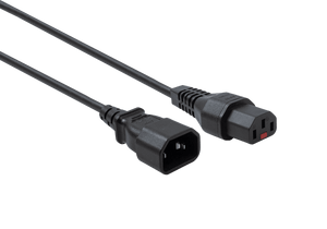 Side angle view of the secure locking C13 connector for vibration-proof power