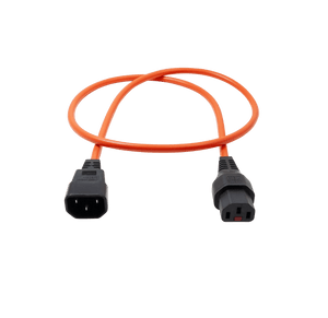 Front view of the locking IEC C13 female connector and standard IEC C14 male plug