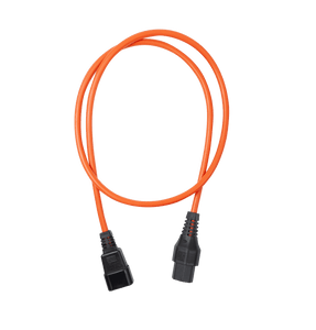 Top view of the short 0.5m orange locking IEC C13 to C14 power cord