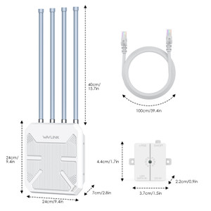 AX3000 WiFi 6 outdoor access point dimensions diagram with included accessories