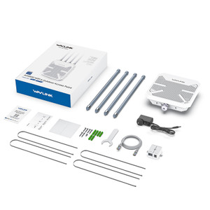 AX3000 WiFi 6 outdoor access point full box contents including antennas, PoE converter and mounting hardware