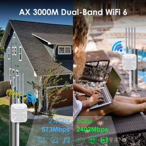 AX3000 WiFi 6 outdoor access point with 300 metre coverage range across open outdoor area