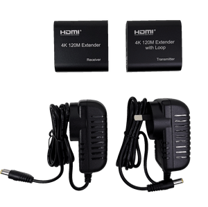Transmitter and receiver units with their two power adapters.
