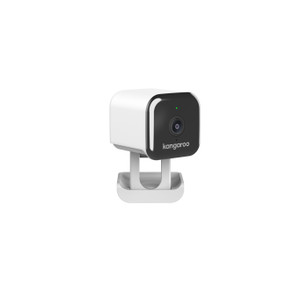 Side angle view of a white Wi-Fi security camera showing the lens and adjustable mount