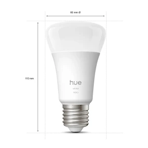Philips Hue White 1100 E27 bulb dimensions, 60mm wide, 110mm tall