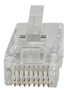A close-up front view of the Quick Term RJ45 plug, showing the wire channels.
