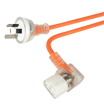 IEC-C13 Right Angle To Mains Power Cord 3m Left-Hand Orange Transparent