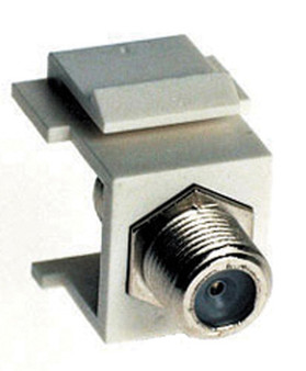 A detailed side view of the threaded F-Type coaxial keystone connector.