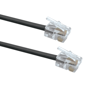 A side view of the 3-metre black coiled telephone handset cord, showing the modular RJ11 plugs.