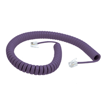 A side view of the 3-metre grape-coloured coiled telephone handset cord for Ericsson phones.