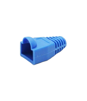 A detailed side profile of a blue 6mm snagless RJ45 cable boot, showing its robust design.