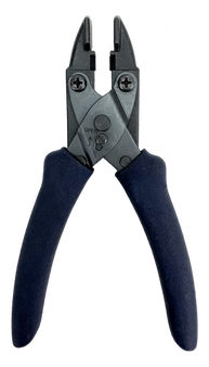 A front-on view of the open Gel Connector Crimp Tool, showing the custom-shaped jaws.