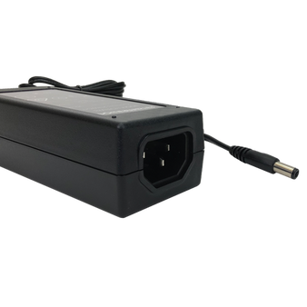Side view of the 5V 4A in-line power supply 'brick' with its output cord and plug visible.