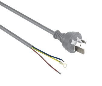 3-Pin 15A Mains Power Cord 2m Grey Stripped 1.50mm²