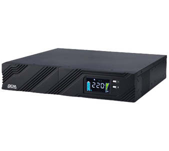 The Smart King Pro RT 2000VA Line Interactive UPS shown in its vertical tower orientation with the illuminated LCD screen visible.