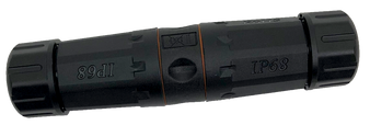 A side view of the rugged, black IP67 waterproof RJ45 coupler.