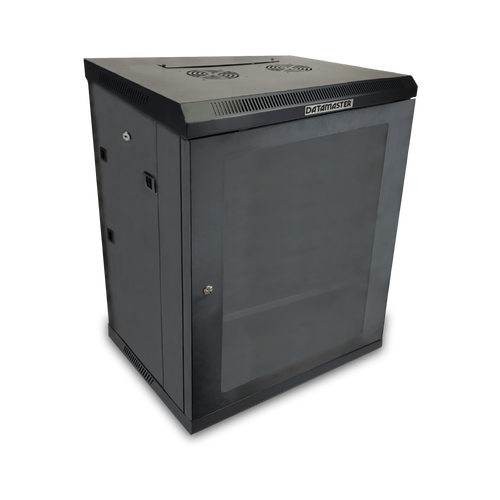 Side-on view showing the full 600mm depth of the 18RU wall mount cabinet.