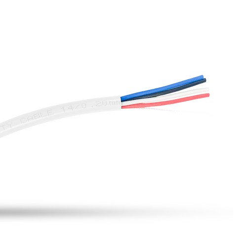 A close-up of the white heavy-duty 4-core security cable, showing the internal cables.