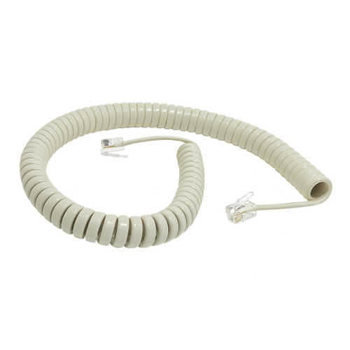 A side view of the 3-metre ash grey coiled telephone handset cord.
