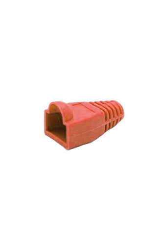 A detailed side profile of a red 6mm snagless RJ45 cable boot, showing its robust design.