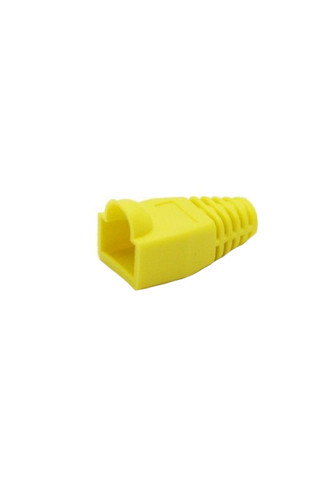 A detailed side profile of a yellow 6mm snagless RJ45 cable boot, showing its robust design.