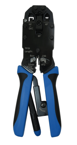 A direct front-on view of the professional ratchet crimping tool.