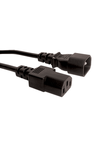 Side view of the maximum-length 5-metre black power jumper cord, showing the IEC-C13 and IEC-C14 connectors.