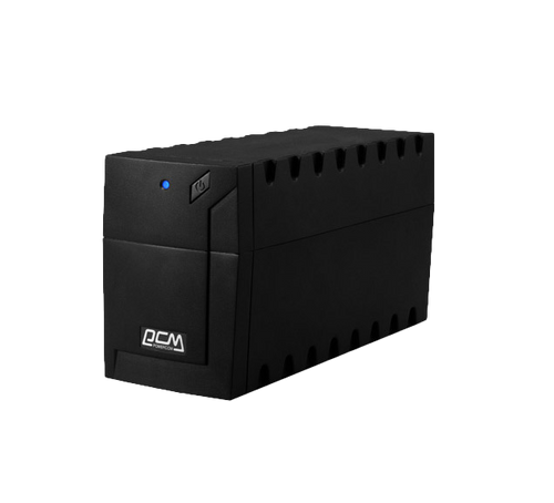 The compact Raptor 800VA Line Interactive UPS, shown from the side to highlight its small footprint for home office use.