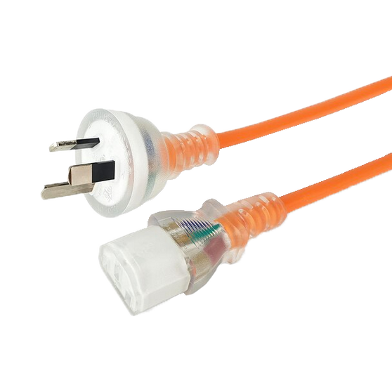 IEC-C13 To Mains  Power Cord 6m Orange Transparent