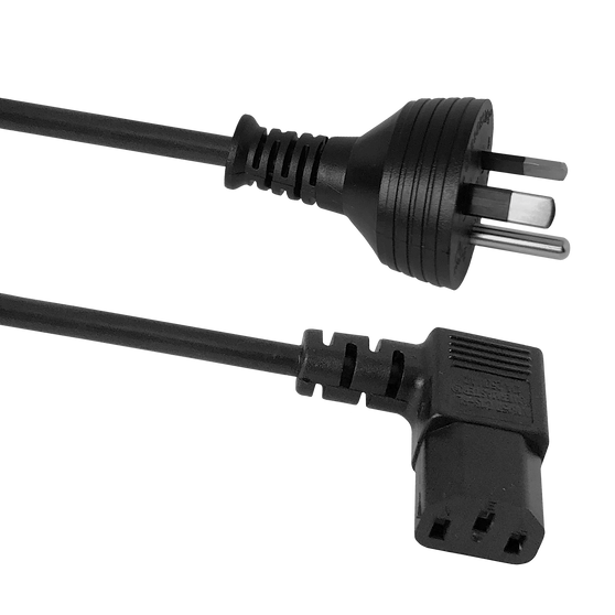 IEC-C13 Right Angle To Round Earth  Power Cord 2m Black 3C 0.75mm Left Hand