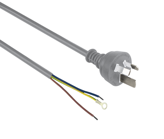 3-Pin Mains Power Cord 3m Grey 1.0mm M5 O-Term + P/Strip