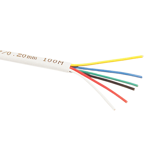 A close-up of the white heavy-duty 6-core security cable, showing the internal cables.