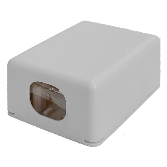 A side profile of the single-port surface mount box, showing the IDC jack cutout. A side profile of the single-port surface mount box, showing the IDC jack cutout.