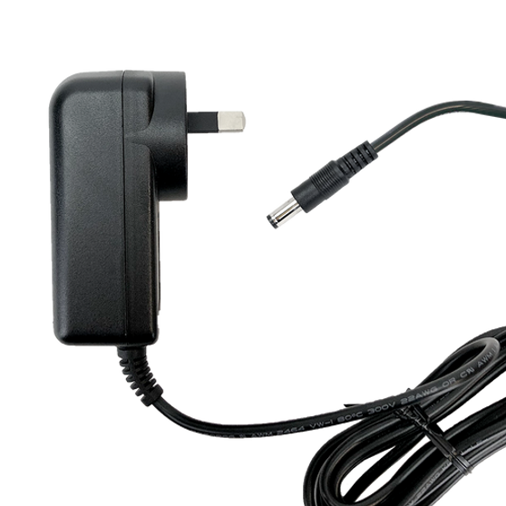 Top side profile of the compact 12V 1.5A wall power adaptor. Top side profile of the compact 12V 1.5A wall power adaptor.