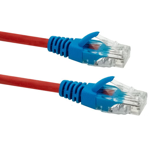 Cat5e UTP Crossover Cable 5m Red with blue boots