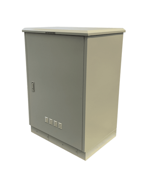 Angled view of the 22RU IP55 outdoor freestanding cabinet.