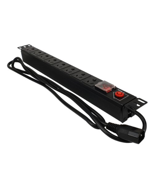 Side profile of the 19-inch rack-mountable power distribution unit.