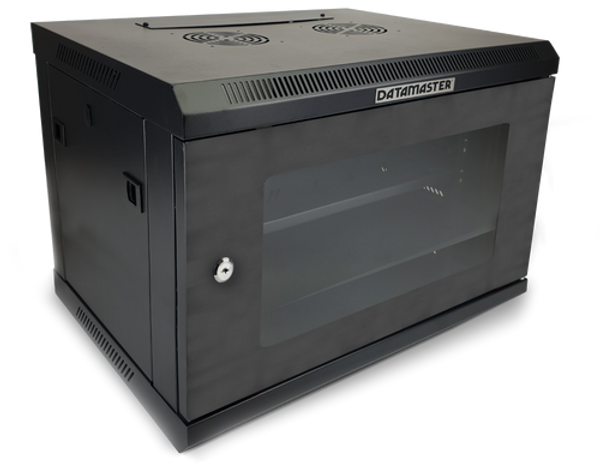 Side-on view of the 9RU 600mm deep wall mount cabinet.