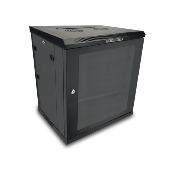 Side profile of the fully assembled 12RU 600mm deep wall mount cabinet.