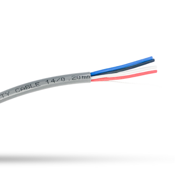 A close-up of the grey heavy-duty 4-core security cable, showing the internal cables.