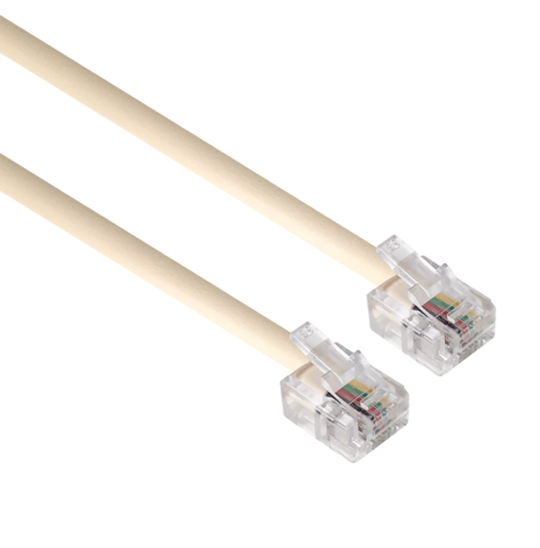 A side angle view of the ultra-short 150mm telephone line cord in its retail blister pack.