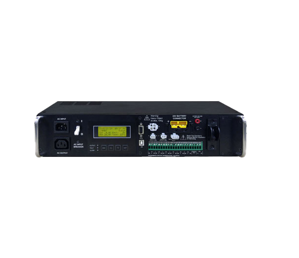 Front view of the rugged TC-650HT industrial UPS, clearly showing the 4-line sunlight-readable LCD information display.