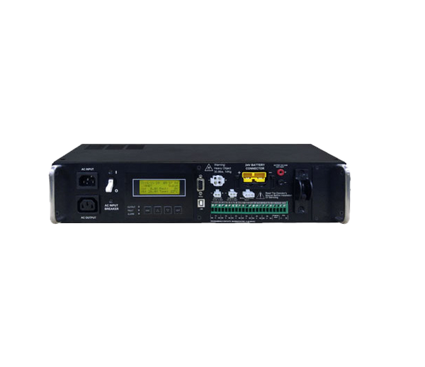 Front view of the rugged TC-1100HT industrial UPS, clearly showing the 4-line sunlight-readable LCD information display.