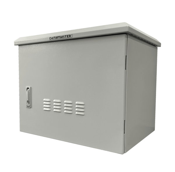 Side view of the tall 18RU outdoor IP55 wall mount cabinet.
