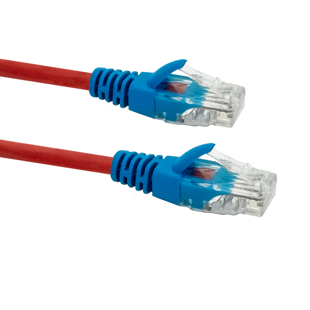 Cat5e UTP Crossover Cable 1m; RED WITH BLUE BOOTS