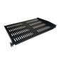 A black, 300mm deep cantilever shelf designed for front-mounting non-rackable equipment in a server rack. A black, 300mm deep cantilever shelf designed for front-mounting non-rackable equipment in a server rack.