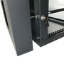 Close-up of the secure locking mechanism on the 18RU swing frame cabinet door.