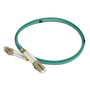 The 15m aqua OM3 fibre optic patch lead coiled neatly for storage.