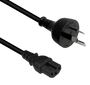 A side profile view of the robust IEC C15 connector and the insulated pins of the Australian mains plug. A side profile view of the robust IEC C15 connector and the insulated pins of the Australian mains plug.